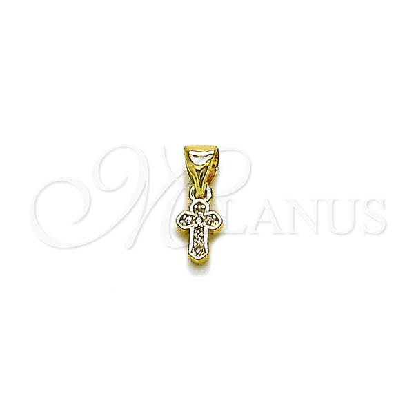 Dije Religioso 05.213.0211 Oro Laminado, Diseño de Cruz, con Micro Pave Blanca, Pulido, Tono Dorado