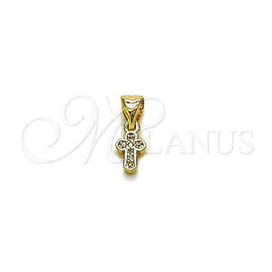 Dije Religioso 05.213.0211 Oro Laminado, Diseño de Cruz, con Micro Pave Blanca, Pulido, Tono Dorado
