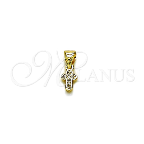 Dije Religioso 05.213.0211 Oro Laminado, Diseño de Cruz, con Micro Pave Blanca, Pulido, Tono Dorado