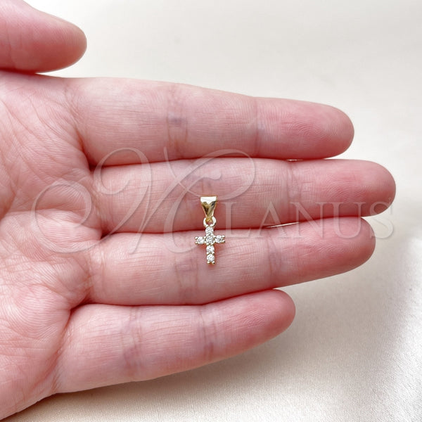 Dije Religioso 05.213.0212 Oro Laminado, Diseño de Cruz, con Zirconia Cubica Blanca, Pulido, Tono Dorado