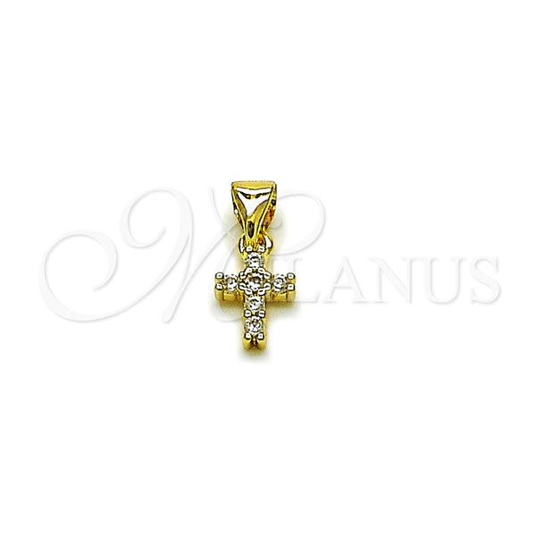Dije Religioso 05.213.0212 Oro Laminado, Diseño de Cruz, con Zirconia Cubica Blanca, Pulido, Tono Dorado