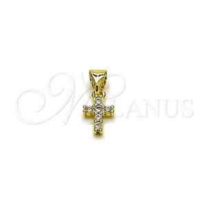 Dije Religioso 05.213.0212 Oro Laminado, Diseño de Cruz, con Zirconia Cubica Blanca, Pulido, Tono Dorado