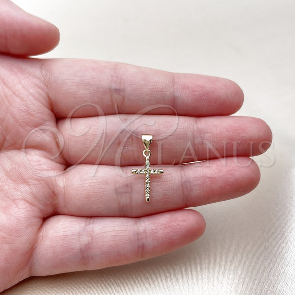 Dije Religioso 05.213.0213 Oro Laminado, Diseño de Cruz, con Micro Pave Blanca, Pulido, Tono Dorado