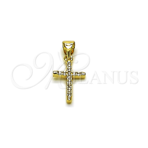 Dije Religioso 05.213.0213 Oro Laminado, Diseño de Cruz, con Micro Pave Blanca, Pulido, Tono Dorado