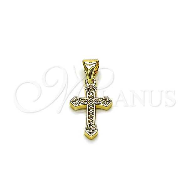 Dije Religioso 05.213.0214 Oro Laminado, Diseño de Cruz, con Micro Pave Blanca, Pulido, Tono Dorado