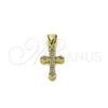 Dije Religioso 05.213.0214 Oro Laminado, Diseño de Cruz, con Micro Pave Blanca, Pulido, Tono Dorado