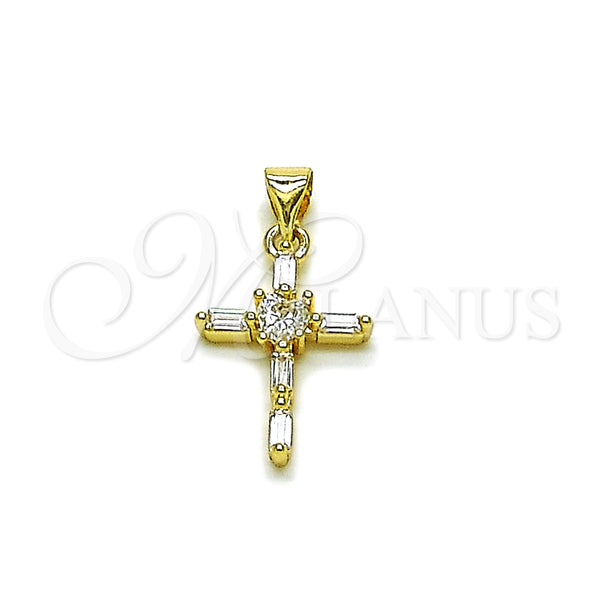 Dije Religioso 05.213.0215 Oro Laminado, Diseño de Cruz y Baguette, con Zirconia Cubica Blanca, Pulido, Tono Dorado