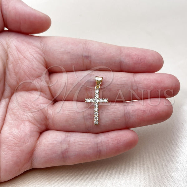 Dije Religioso 05.213.0216 Oro Laminado, Diseño de Cruz, con Zirconia Cubica Blanca, Pulido, Tono Dorado