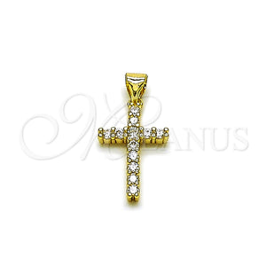 Dije Religioso 05.213.0216 Oro Laminado, Diseño de Cruz, con Zirconia Cubica Blanca, Pulido, Tono Dorado