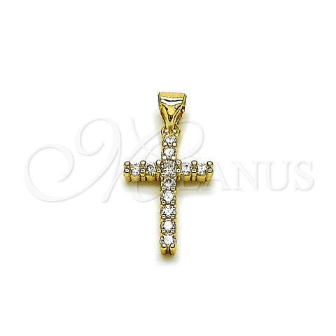 Dije Religioso 05.213.0216 Oro Laminado, Diseño de Cruz, con Zirconia Cubica Blanca, Pulido, Tono Dorado