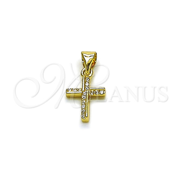 Dije Religioso 05.213.0217 Oro Laminado, Diseño de Cruz, con Micro Pave Blanca, Pulido, Tono Dorado