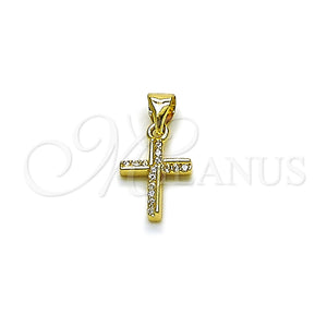 Dije Religioso 05.213.0217 Oro Laminado, Diseño de Cruz, con Micro Pave Blanca, Pulido, Tono Dorado