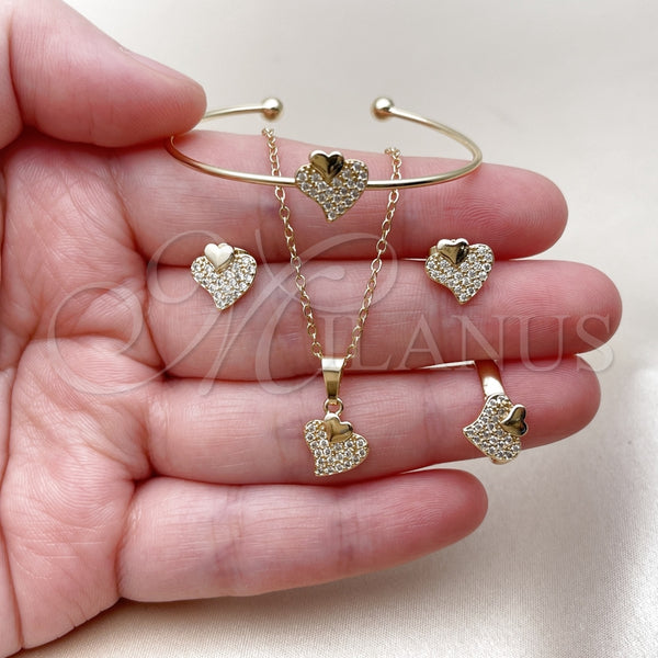 Juego de Arete y Dije de Nino 10.466.0001 Oro Laminado, Diseño de Corazón, con Micro Pave Blanca, Pulido, Tono Dorado