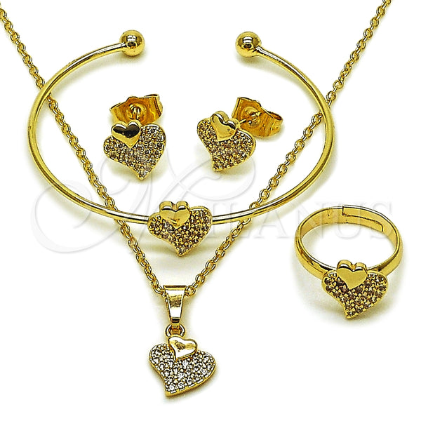 Juego de Arete y Dije de Nino 10.466.0001 Oro Laminado, Diseño de Corazón, con Micro Pave Blanca, Pulido, Tono Dorado