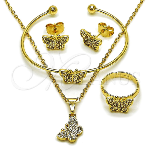 Juego de Arete y Dije de Adulto 10.466.0002 Oro Laminado, Diseño de Mariposa, con Micro Pave Blanca, Pulido, Tono Dorado