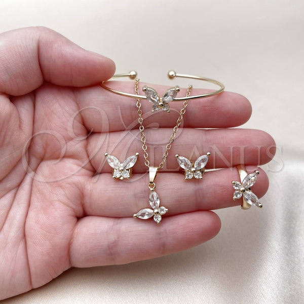 Juego de Arete y Dije de Nino 10.466.0003 Oro Laminado, Diseño de Mariposa, con Zirconia Cubica Blanca, Pulido, Tono Dorado