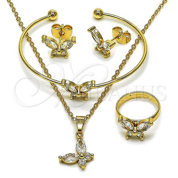Juego de Arete y Dije de Nino 10.466.0003 Oro Laminado, Diseño de Mariposa, con Zirconia Cubica Blanca, Pulido, Tono Dorado