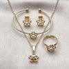 Juego de Arete y Dije de Nino 10.466.0004 Oro Laminado, Diseño de Flor, con Perla Marfil, Pulido, Tono Dorado