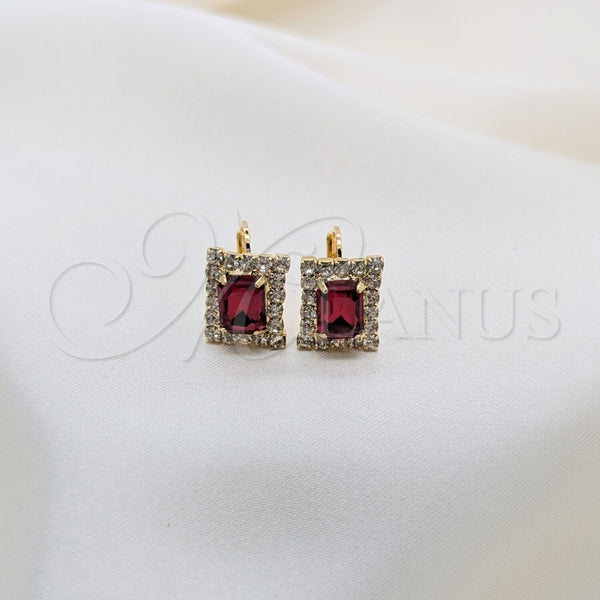 Arete Gancho Frances 5.125.020.8 Oro Laminado, con Cristal Blanca y Zirconia Cubica Granate, Pulido, Tono Dorado