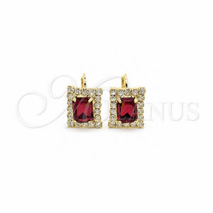 Arete Gancho Frances 5.125.020.8 Oro Laminado, con Cristal Blanca y Zirconia Cubica Granate, Pulido, Tono Dorado