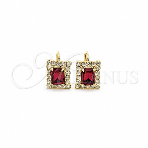 Arete Gancho Frances 5.125.020.8 Oro Laminado, con Cristal Blanca y Zirconia Cubica Granate, Pulido, Tono Dorado