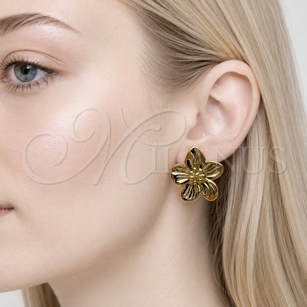 Arete Dormilona 02.467.0001 Acero Inoxidable, Diseño de Flor, Pulido, Tono Dorado