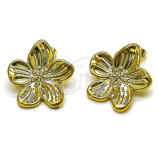 Arete Dormilona 02.467.0001 Acero Inoxidable, Diseño de Flor, Pulido, Tono Dorado