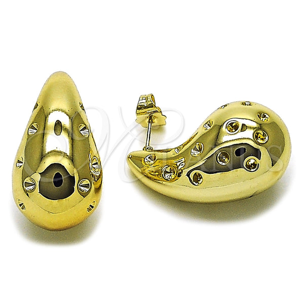 Arete Dormilona 02.467.0008 Acero Inoxidable, Diseño de Gota, Pulido, Tono Dorado