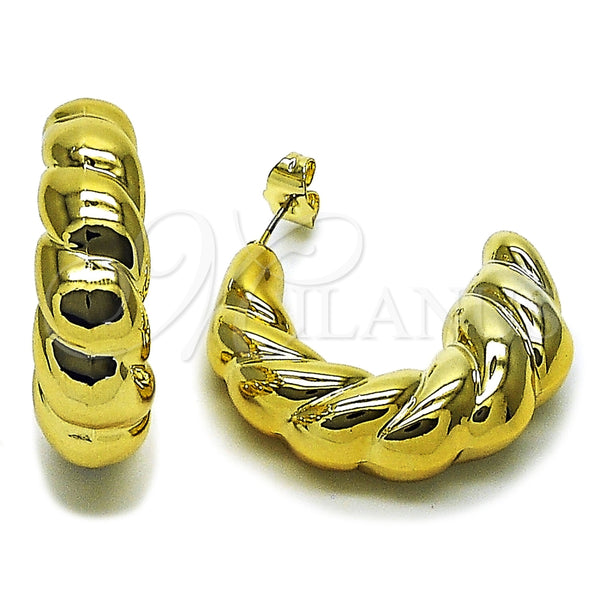 Arete Dormilona 02.467.0012 Acero Inoxidable, Diseño de Torcido, Pulido, Tono Dorado