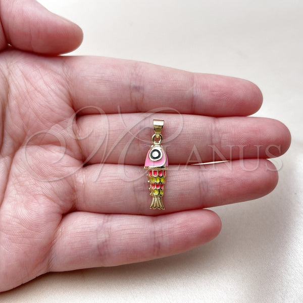 Dije Elegante 05.459.0023 Oro Laminado, Diseño de Pescado, Esmaltado Rosado, Tono Dorado