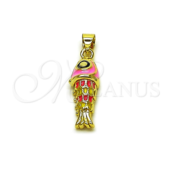Dije Elegante 05.459.0023 Oro Laminado, Diseño de Pescado, Esmaltado Rosado, Tono Dorado