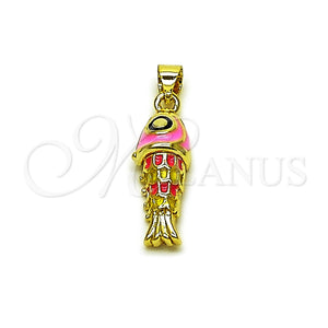 Dije Elegante 05.459.0023 Oro Laminado, Diseño de Pescado, Esmaltado Rosado, Tono Dorado