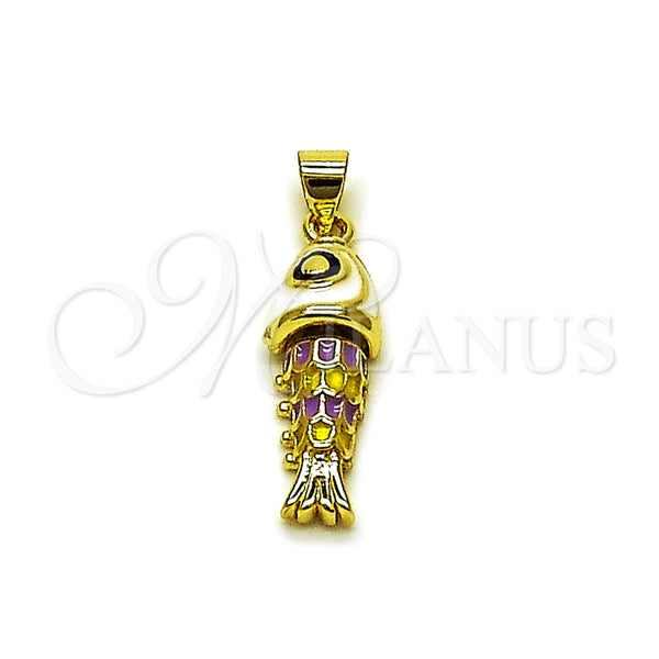 Dije Elegante 05.459.0023.1 Oro Laminado, Diseño de Pescado, Esmaltado Blanco, Tono Dorado