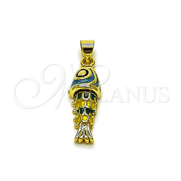 Dije Elegante 05.459.0023.2 Oro Laminado, Diseño de Pescado, Esmaltado Turquesa, Tono Dorado