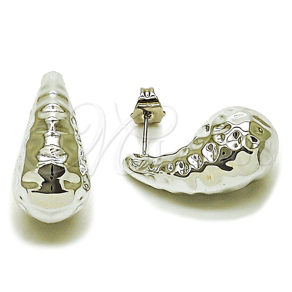 Arete Dormilona 02.467.0023.1 Rodio Laminado, Diseño de Gota, Pulido, Rodinado