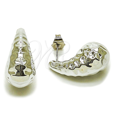 Arete Dormilona 02.467.0023.1 Rodio Laminado, Diseño de Gota, Pulido, Rodinado