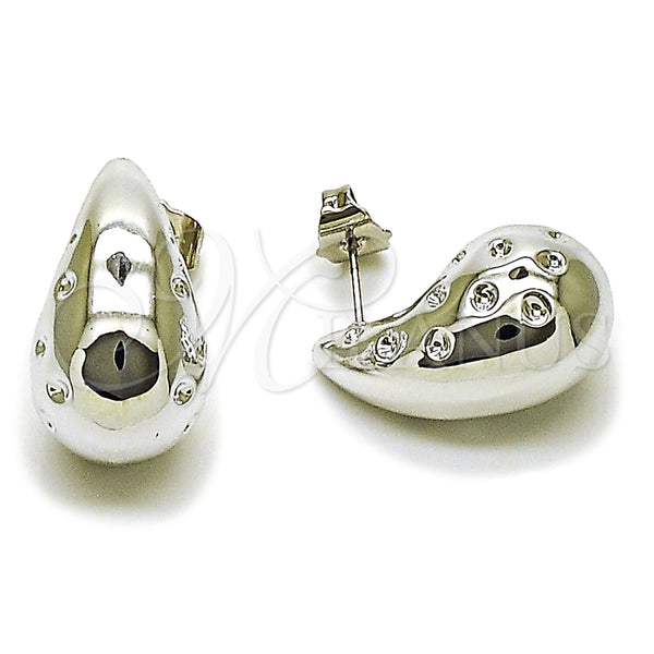 Arete Dormilona 02.467.0009.1 Rodio Laminado, Diseño de Gota, Pulido, Rodinado