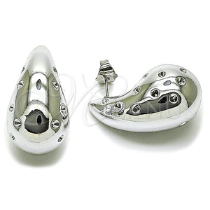 Arete Dormilona 02.467.0008.1 Rodio Laminado, Diseño de Gota, Pulido, Rodinado