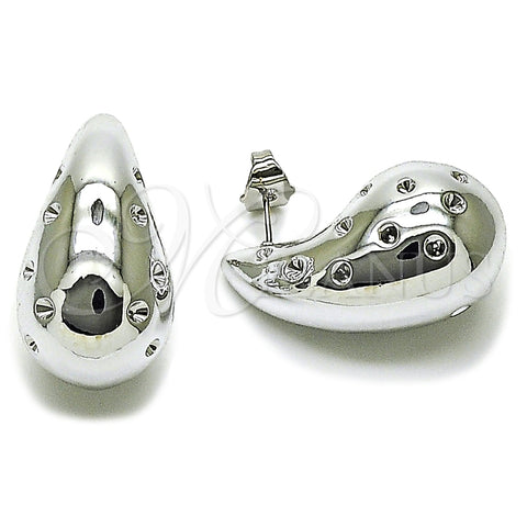 Arete Dormilona 02.467.0008.1 Rodio Laminado, Diseño de Gota, Pulido, Rodinado