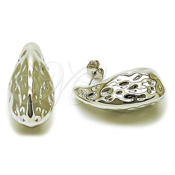 Arete Dormilona 02.467.0028.1 Rodio Laminado, Diseño de Gota, Pulido, Rodinado