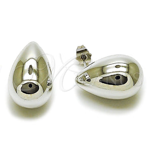 Arete Dormilona 02.467.0033.1 Rodio Laminado, Diseño de Gota, Pulido, Rodinado