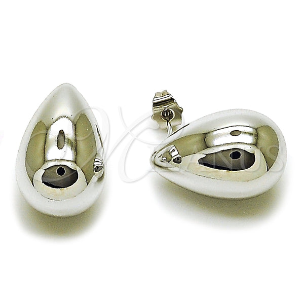 Arete Dormilona 02.467.0033.1 Rodio Laminado, Diseño de Gota, Pulido, Rodinado
