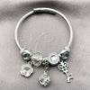 Aro Individual 07.464.0032 Acero Inoxidable, Diseño de Llave y Flor, con Zirconia Cubica Blanca y Cristal Crystal, Pulido Rosado, Rodinado (Grosor 03 MM, Talla Unica)
