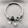 Aro Individual 07.464.0033 Acero Inoxidable, Diseño de Llave y Maleta, con Zirconia Cubica Blanca y Cristal Jet, Esmaltado Negro, Rodinado (Grosor 03 MM, Talla Unica)