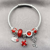 Aro Individual 07.464.0034 Acero Inoxidable, Diseño de Llave y Maleta, con Zirconia Cubica Granate y Cristal Light Siam, Esmaltado Rojo, Rodinado (Grosor 03 MM, Talla Unica)