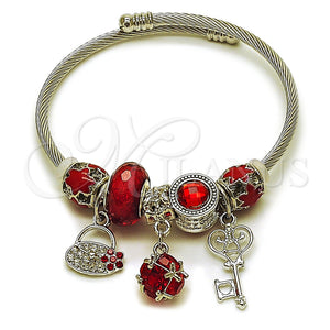 Aro Individual 07.464.0034 Acero Inoxidable, Diseño de Llave y Maleta, con Zirconia Cubica Granate y Cristal Light Siam, Esmaltado Rojo, Rodinado (Grosor 03 MM, Talla Unica)