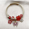 Aro Individual 07.464.0036 Acero Inoxidable, Diseño de Mariposa y Flor, con Cristal Light Siam y Crystal, Esmaltado Rojo, Tono Dorado (Grosor 03 MM, Talla Unica)