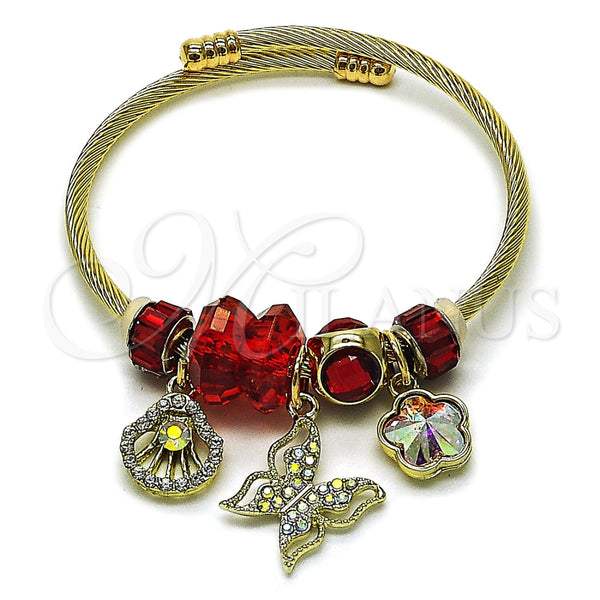 Aro Individual 07.464.0038 Acero Inoxidable, Diseño de Mariposa y Concha, con Cristal Siam y Aurore Boreale, Pulido, Tono Dorado (Grosor 03 MM, Talla Unica)