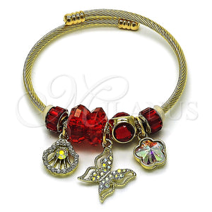 Aro Individual 07.464.0038 Acero Inoxidable, Diseño de Mariposa y Concha, con Cristal Siam y Aurore Boreale, Pulido, Tono Dorado (Grosor 03 MM, Talla Unica)