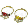 Aro Individual 07.464.0038 Acero Inoxidable, Diseño de Mariposa y Concha, con Cristal Siam y Aurore Boreale, Pulido, Tono Dorado (Grosor 03 MM, Talla Unica)